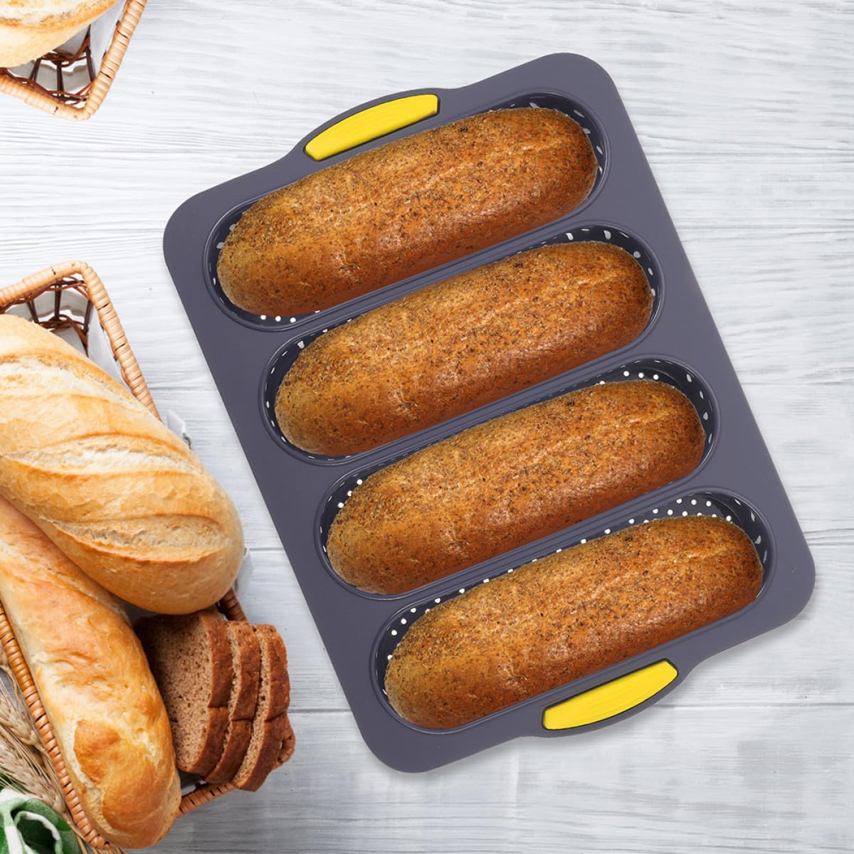 2 Stück Baguette Backform aus Silikon für Gleichmäßige Hitzeverteilung Formstabil und Backen von Französischem Brot im Haushalt