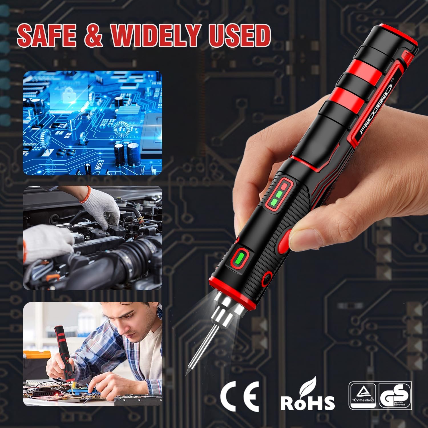 Aggiornamento 11 W 2500 mAh Kit saldatore senza fili, max 520 °C riscaldamento veloce, portatile, ricaricabile tramite USB, ad alta capacità, con sensore touch e faretto LED