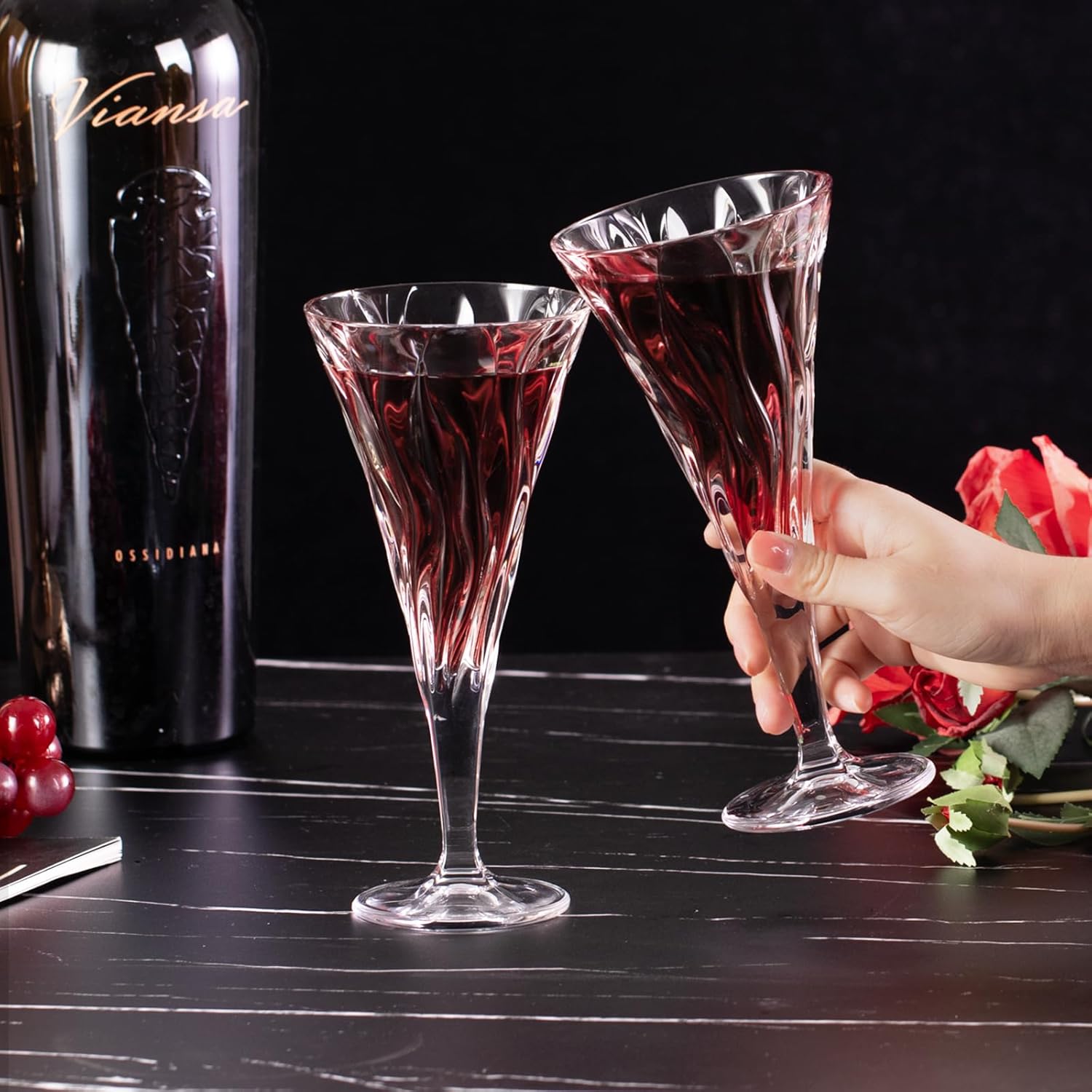 KAMMAK Wine Glasses Set of 2, 7.8 oz Hand Blown Crystal Bordeaux Wine Glasses, Thin Rim & Long Stem, Perfect for Red & White, Daily Use, Wedding Anniversary or Birthday Gift with Gift Box, Bamboo - Image 5