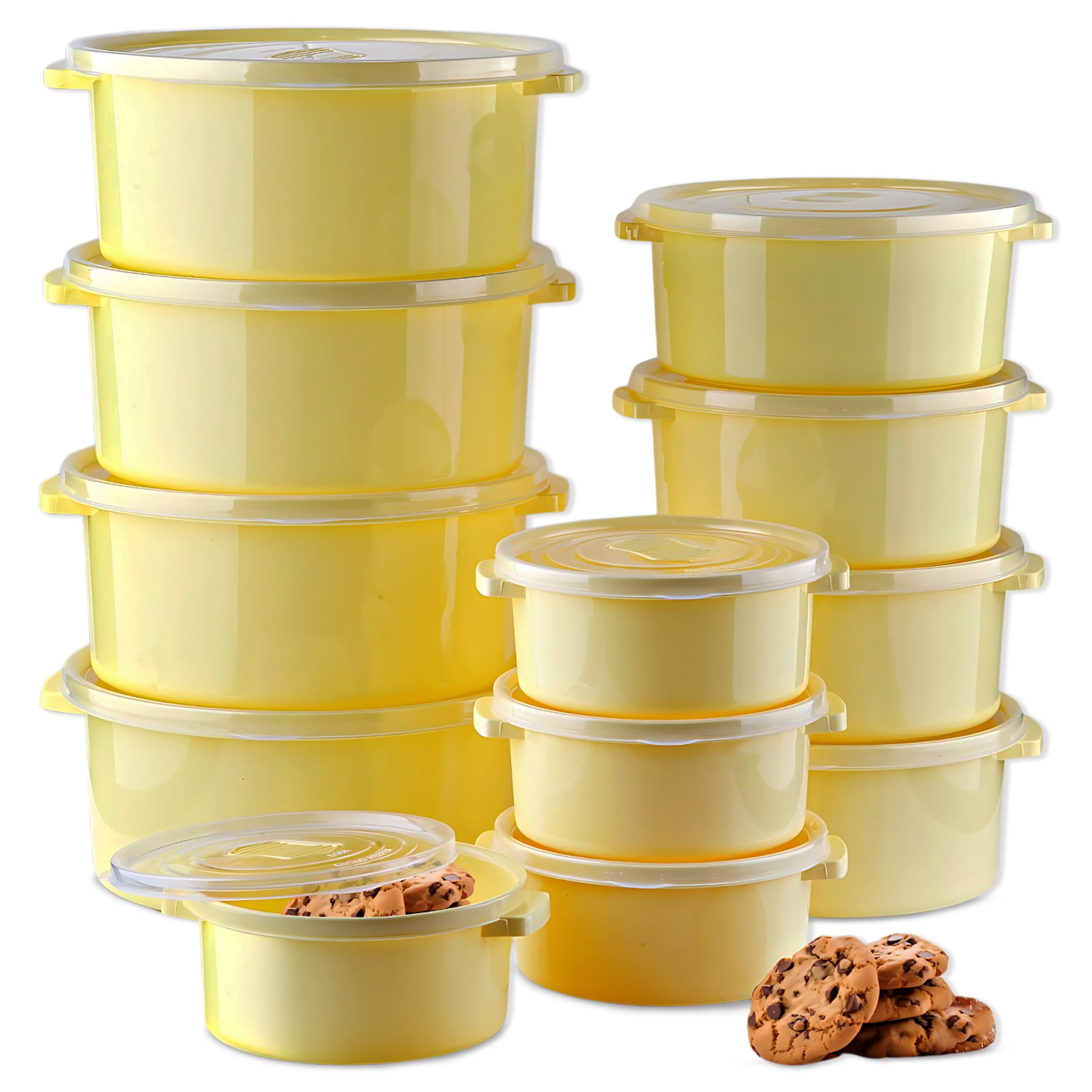 My Happy Home Plastic Food Storage Containers 12 Pcs with Lids, Twist Lock on Lid Ideal for Microwave/Freezer, Leakproof, Stackable, Airtight, Snacks, Takeout, Meal Prep, Yellow