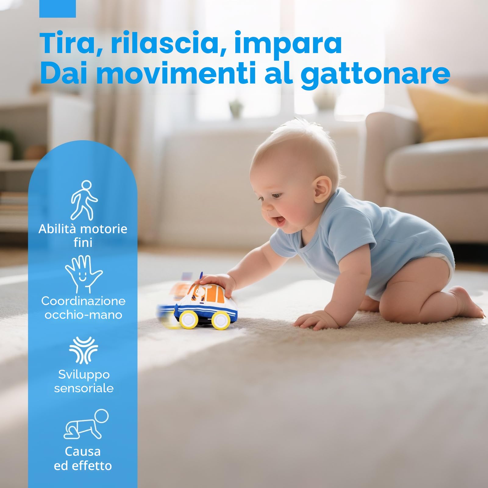 hahaland Giochi Neonato 6 9 12 Mesi - 4 PCS Peluche Macchinine per Bambini con 2 in 1 Borsa & Tappetino da Gioco - Giochi Montessori 1 Anno Regalo per Bimbo Bimba