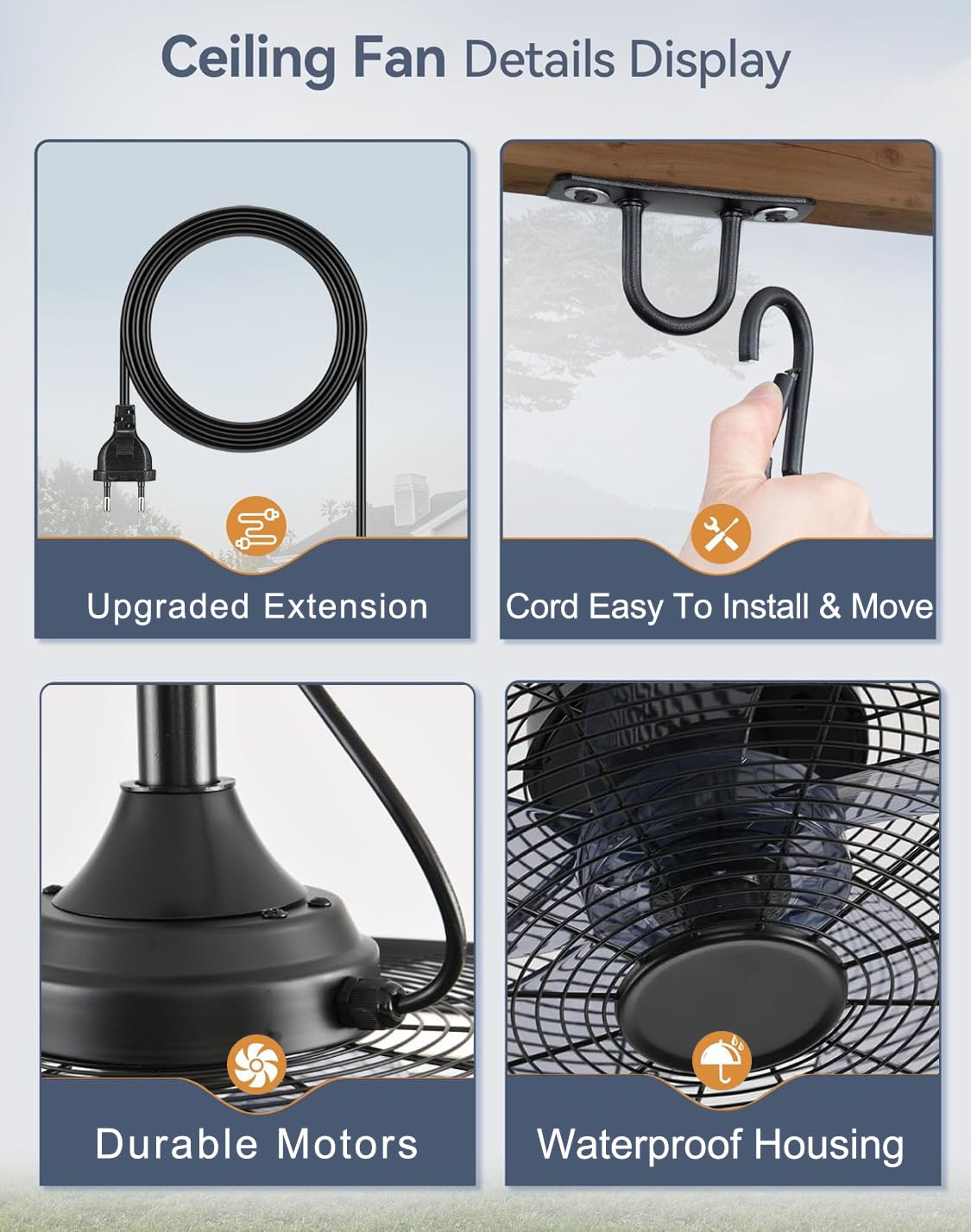 Outdoor Deckenventilator mit Beleuchtung und Fernbedienung IP65 Wasserdicht Aussen Ventilator Deckenlampe Leise Dimmbar Lampe mit Ventilator 6 Gang Lüfterlicht für Schlafzimmer Balkon Außen