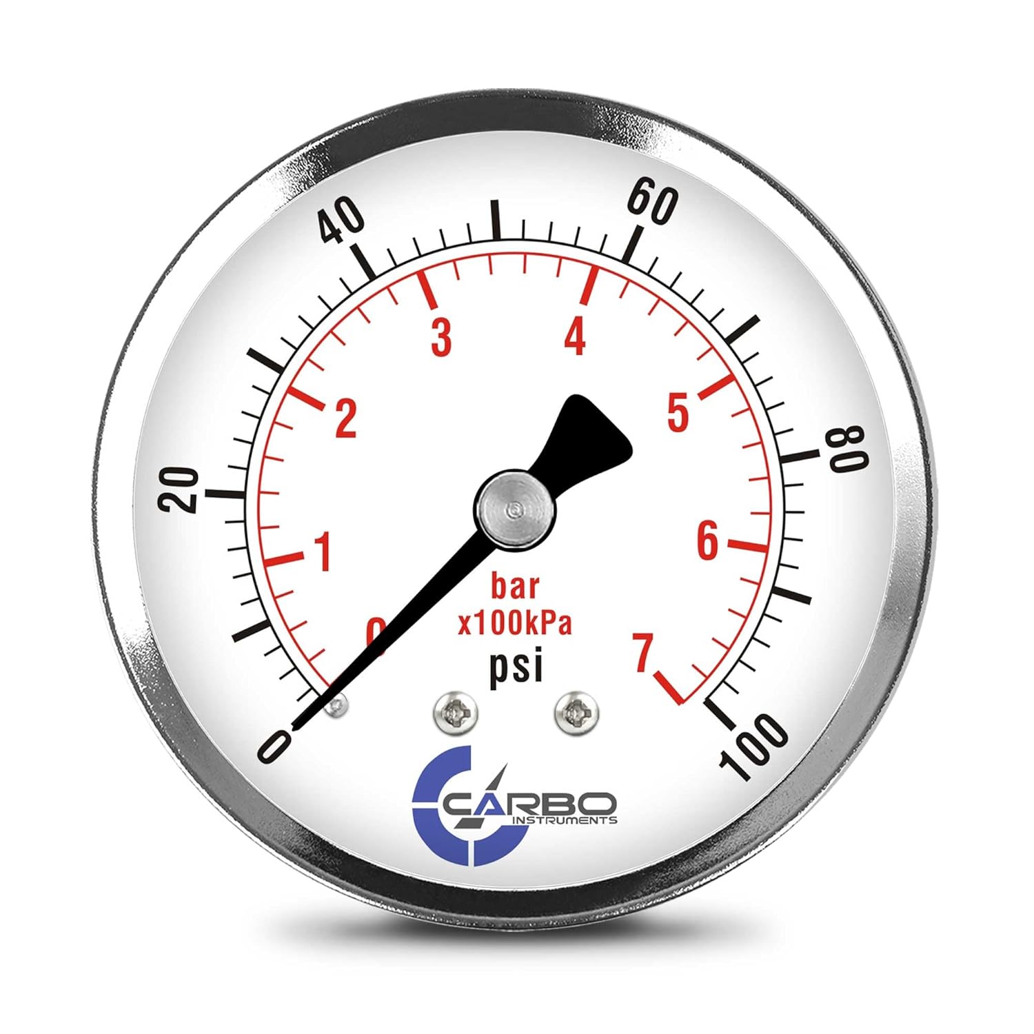 2-1/2″ Pressure Gauge, Chrome Plated Steel Case, Dry, 0-100 psi/kPa, Back Mount 1/4″ NPT