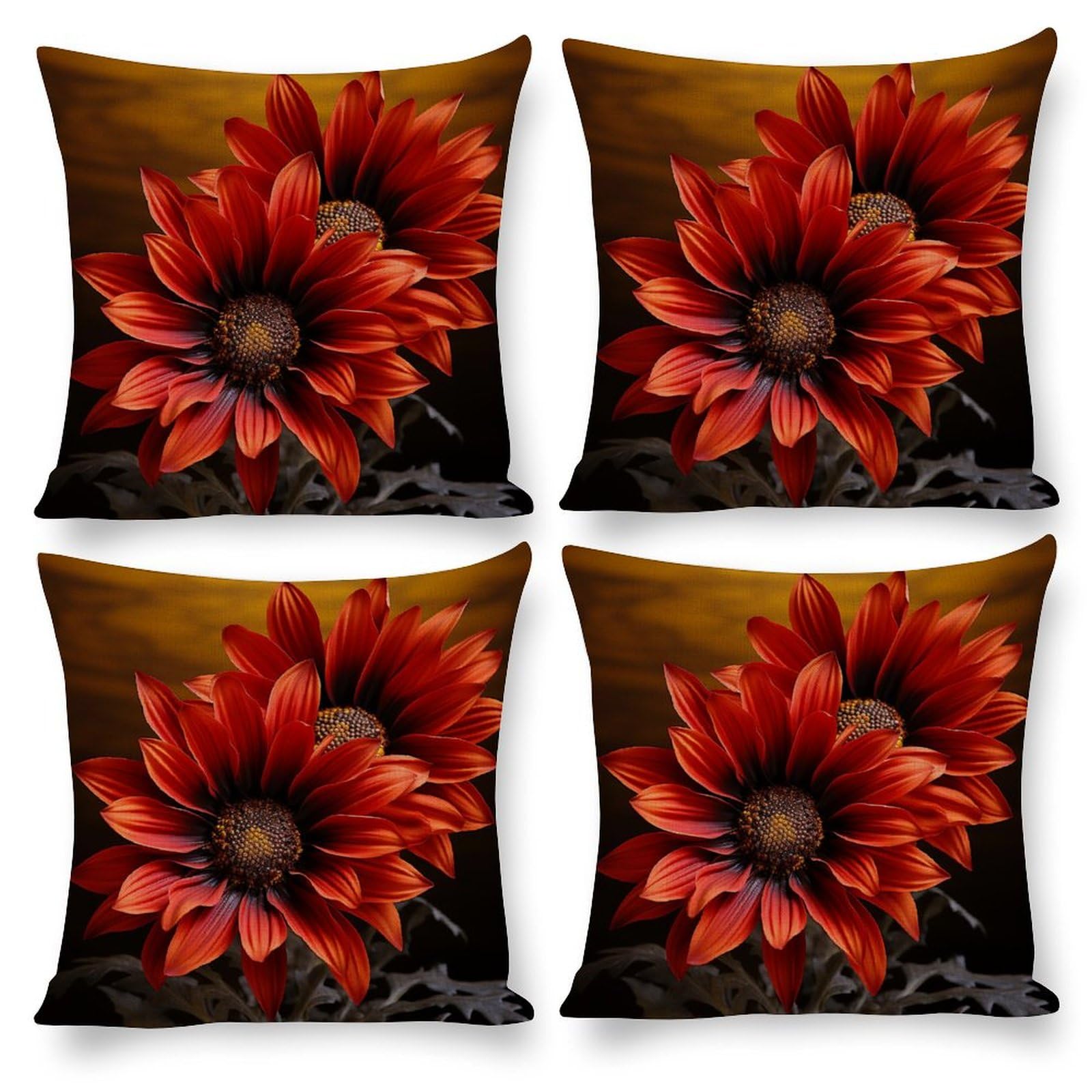 Housse de coussin tournesol rouge en tissu jacquard robuste à fermeture éclaire