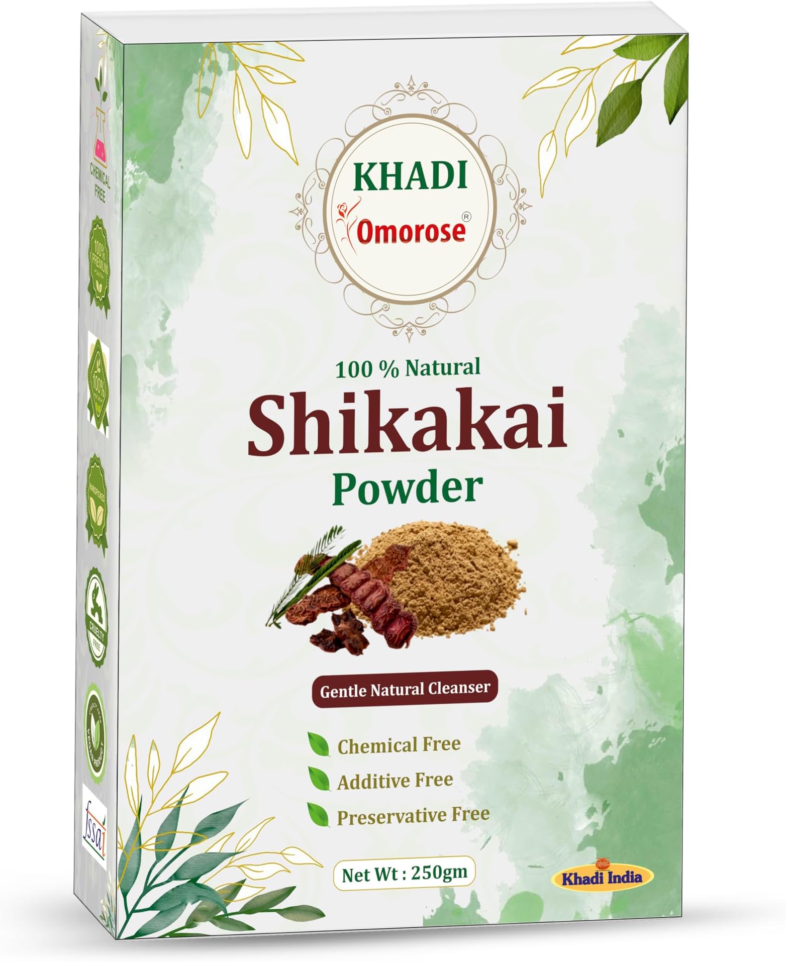 Khadi Omorose Shikakai Powder | Natural Hair Cleanser | 250 Grams |100% Natural Conditions Hair, Adds Shine, Chemical-Free | Resealable Zipper Pouch |