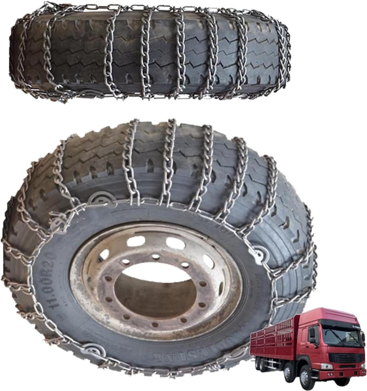 2pcs 9mm Heavy Duty Snow Tire Chains for Suv Pickup Trucks and AVT Traction Chains Manganese Skid Design for Snow,Mud and Sand Reliable Grip 11R22.5 2pcs 235/75R17.5