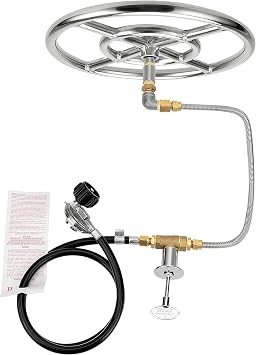 BGD 12 Inches Stainless Steel Fire Pit Installation Ring Burner Valve Assembly Kit Compatible with Courtyard Brazier, Terrace Gas Fireplace, Indoor & Outdoor Fireplaces DIY