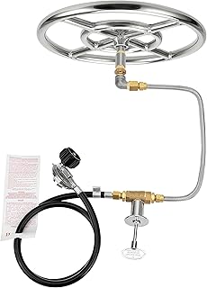 12 Inches Fire Pit Installation Ring Burner Valve Assembly Kit Fits Courtyard Brazier, Terrace Gas Fireplace, etc Indoor&Outdoor Fireplaces DIY Burner ontrol Knob and Propane Hose Installation Kit