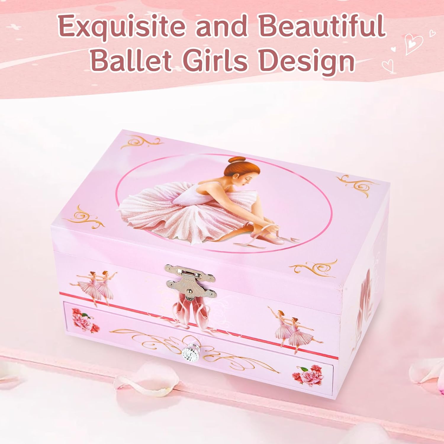 Classical Ballerina Musical Jewelry Box with Drawer and Dancing Ballerina,Girls Gifts for Kids Jewel Storage, Girls Music Box for Kids Ages 3-12 Gift - Image 5
