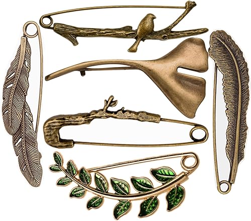 6 pines de seguridad decorativos extra grandes para ropa de suéter retro gigante, alfileres de solapa  Broche vintage para mujer (bronce)
