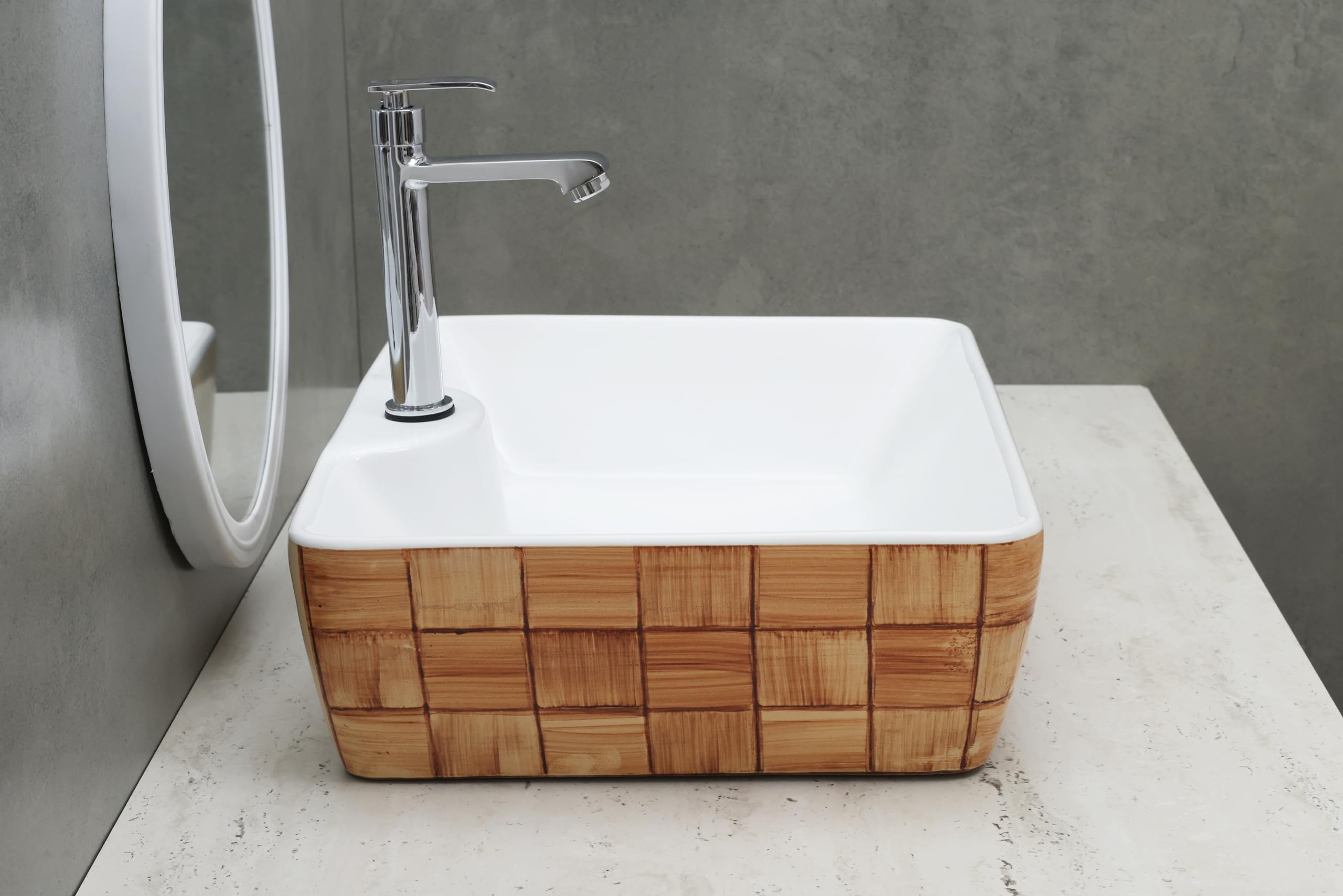 HISRE Ceramic Table Top Vessel Sink Wash Basin Oval Shape Over Counter Wash Basin For Bathrooms & Living Room 19 X 14 X 5 Inch (Style - 7) RT603, photo 3 of 4