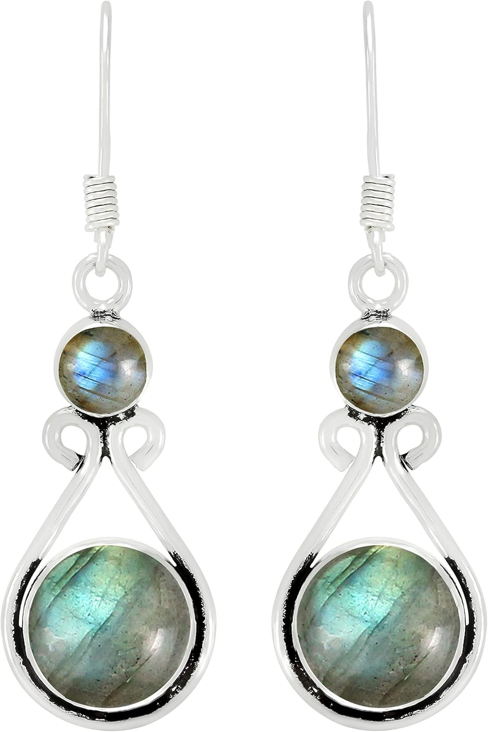 Round Shape Natural Gemstones Dangle Earrings for Women - 925 Sterling Silver Plated Dangle & Drop Handmade Jewelry Earrings - Gifts for Wedding, Anniversary, Christmas, Valentine's Day, New Year