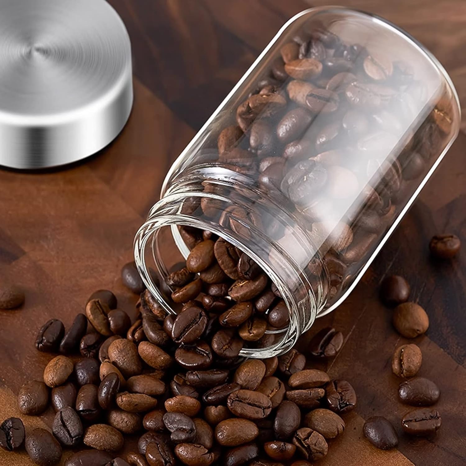 Tea Tin 2Pcs Glass Tea Storage Containers Coffee, Kitchen Serving Food Canister with Sealed Metal Lid, Clear Jar for Leaves, Powder, Spice Container(250ML)