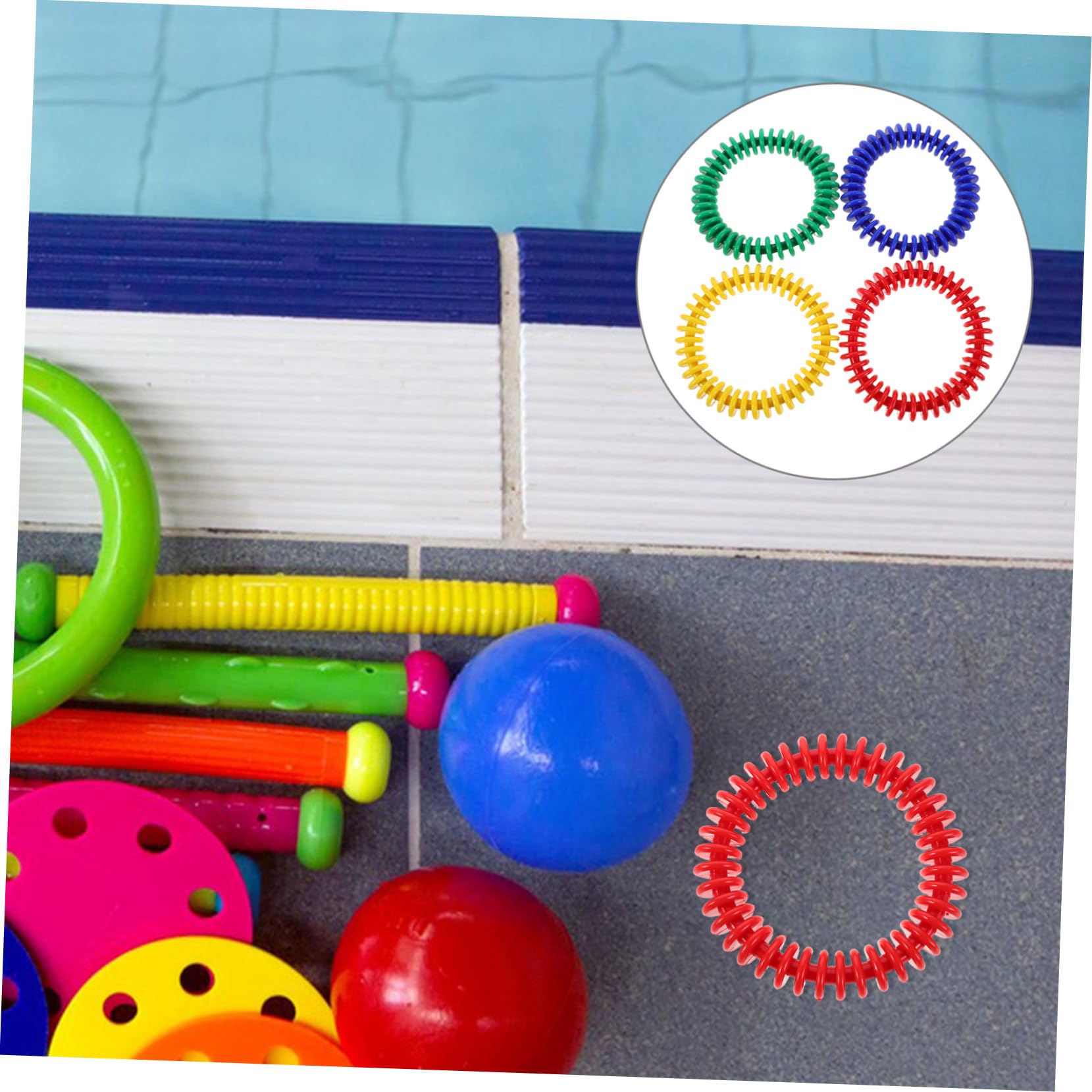 Lot de 4 anneaux de plongée colorés en plastique souple pour entraînement sous-marin, jeux de natation et équipement de plongée sûr pour le développement des compétences de natation en été