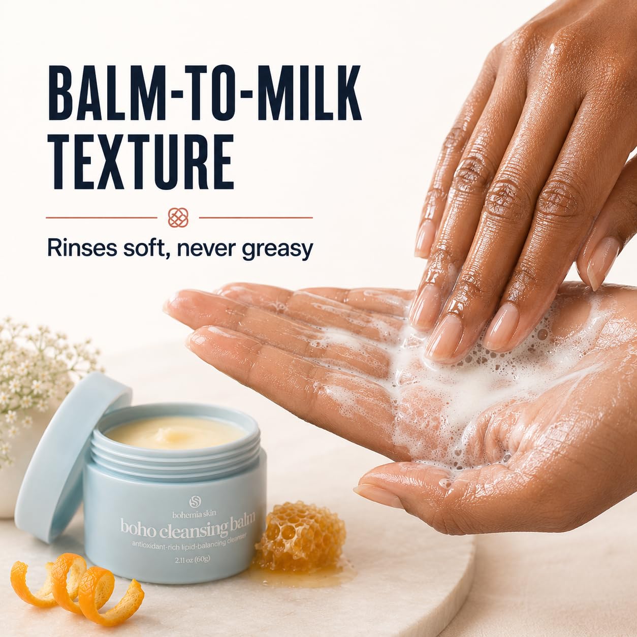 Boho Cleansing Balm - Hydrating Makeup Remover with Manuka Honey & Sea Buckthorn - Facial Cleansing Balm for Sensitive Skin - Removes Waterproof Makeup, Mascara & SPF - Travel Size Balm Cleanser 2 oz Product Image 6