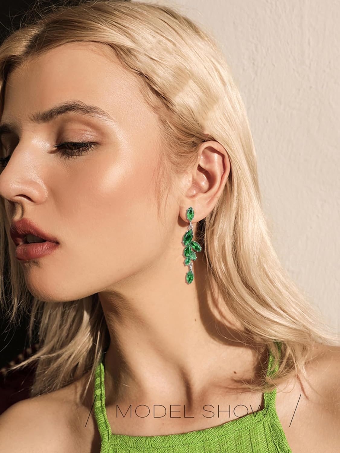 Cubic Zirconia Bridal Earrings - Sterling Silver Marquise Crystal Zircon Rhinestone CZ Cluster Floral Leaf Dangle Drop Earrings for Women Girls Wedding Party Prom Bride Bridesmaids Jewelry - Image 2