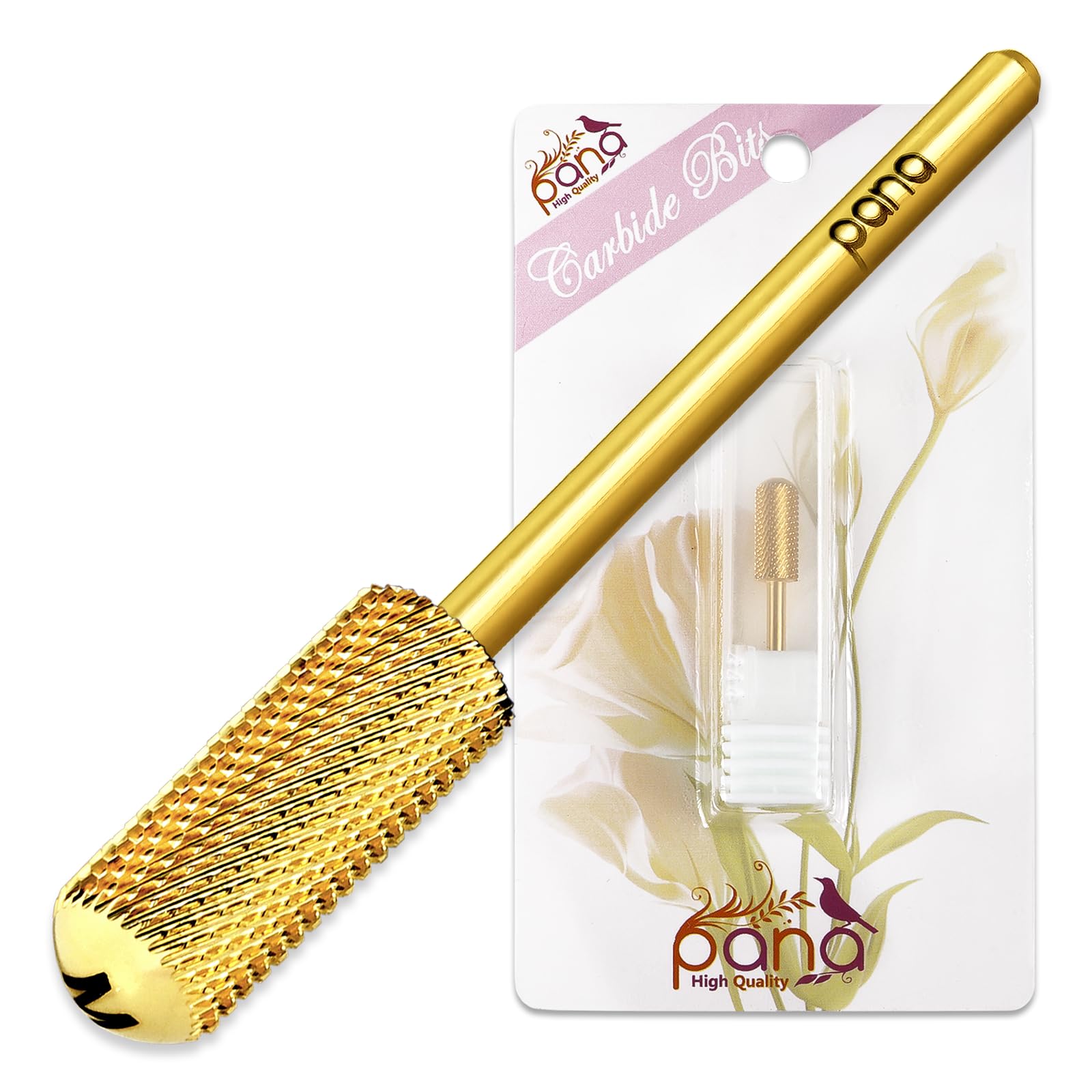 PANA 3/32" Small Smooth Round Top Safety Carbide Nail Drill Bit for Gel Polish & Acrylic Removal Nail Salon Manicure Pedicure Electric File Tools (Small Barrel - Gold, Medium)
