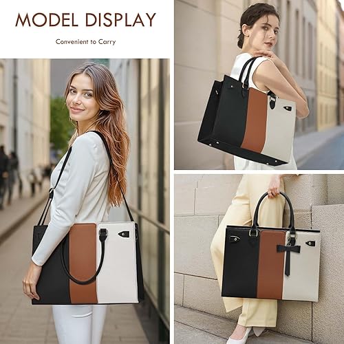 Miniatura 2 de Bolsa de mano para laptop de 15.6 pulgadas, impermeable, de piel sintética, para trabajo, maletín para computadora, oficina, profesor