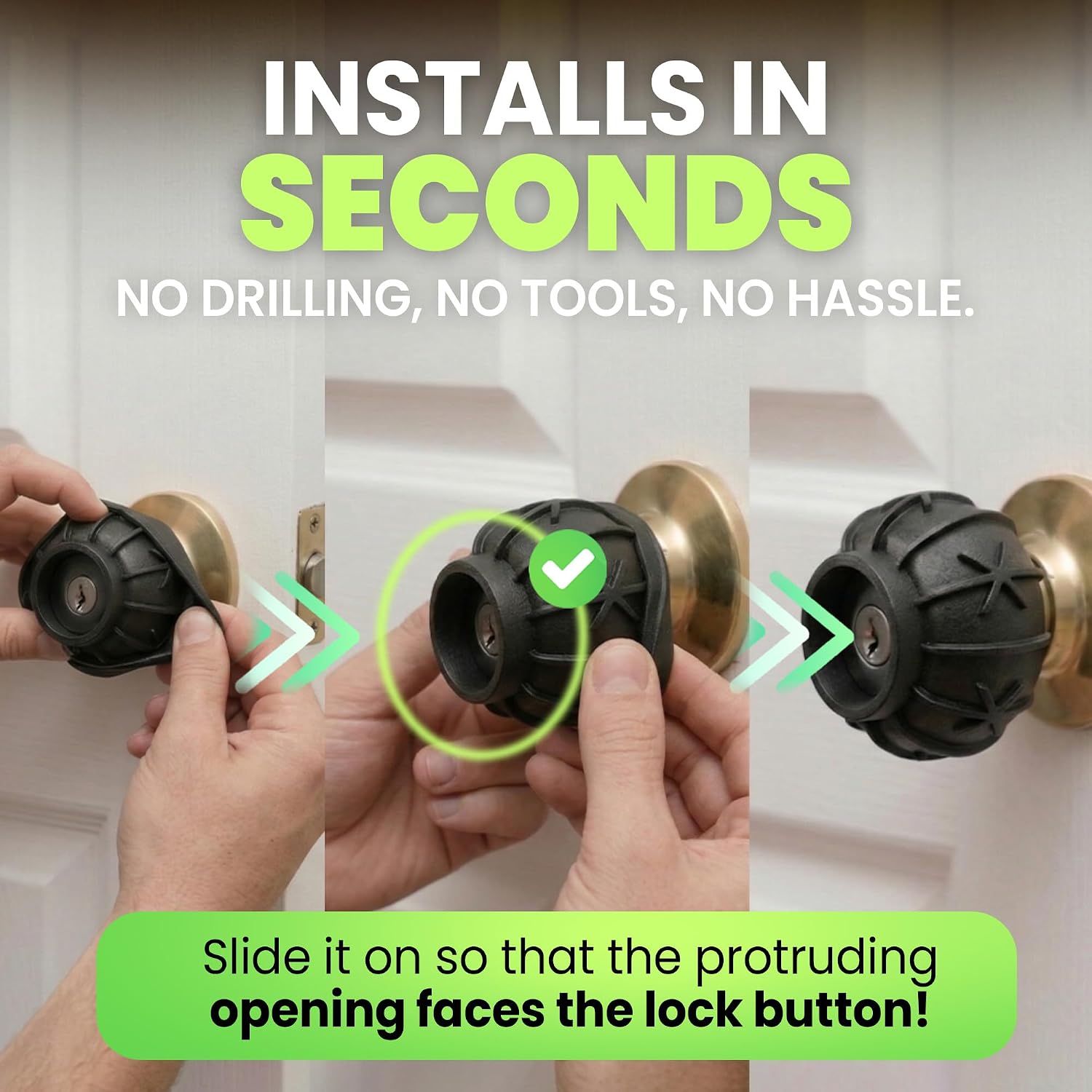 HASHI Door Knob Covers 2 Pack, Non-Slip Silicone Grip Helper, Black | Ribbed silicone covers add easy-turn grip to round door knobs for sensitive hands; also cushion walls, slip-on, no tools