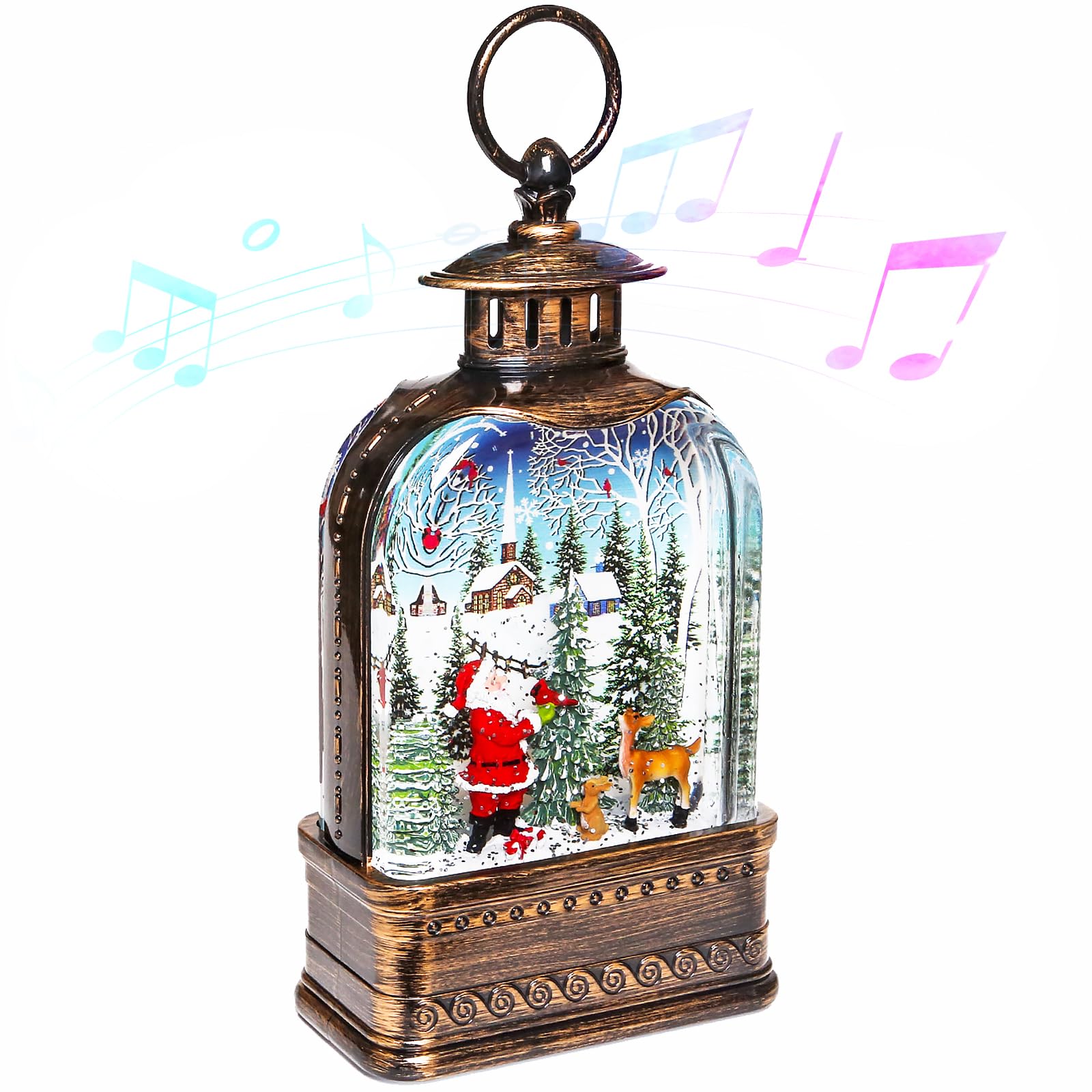 Christmas Lighted Snow Globe Lantern, 6H Timer Musical Christmas Snow Globes, Battery Operated Glitter Lantern Christmas Decorations for Holiday Season Home Decor