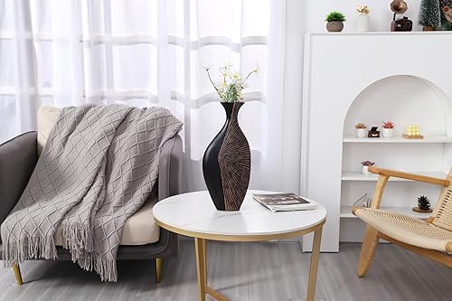 Miniatura 7 de Leewadee Jarrón decorativo alto para decoración de sala de estar, 17 pulgadas, marrón, resina