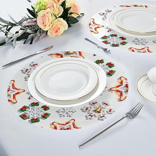Miniatura 5 de Merry Christmas White Snowflakes Rounded placemats PVC Waterproof Place mat manteles para mesa de comedor 15.4x15.4in Set of 6