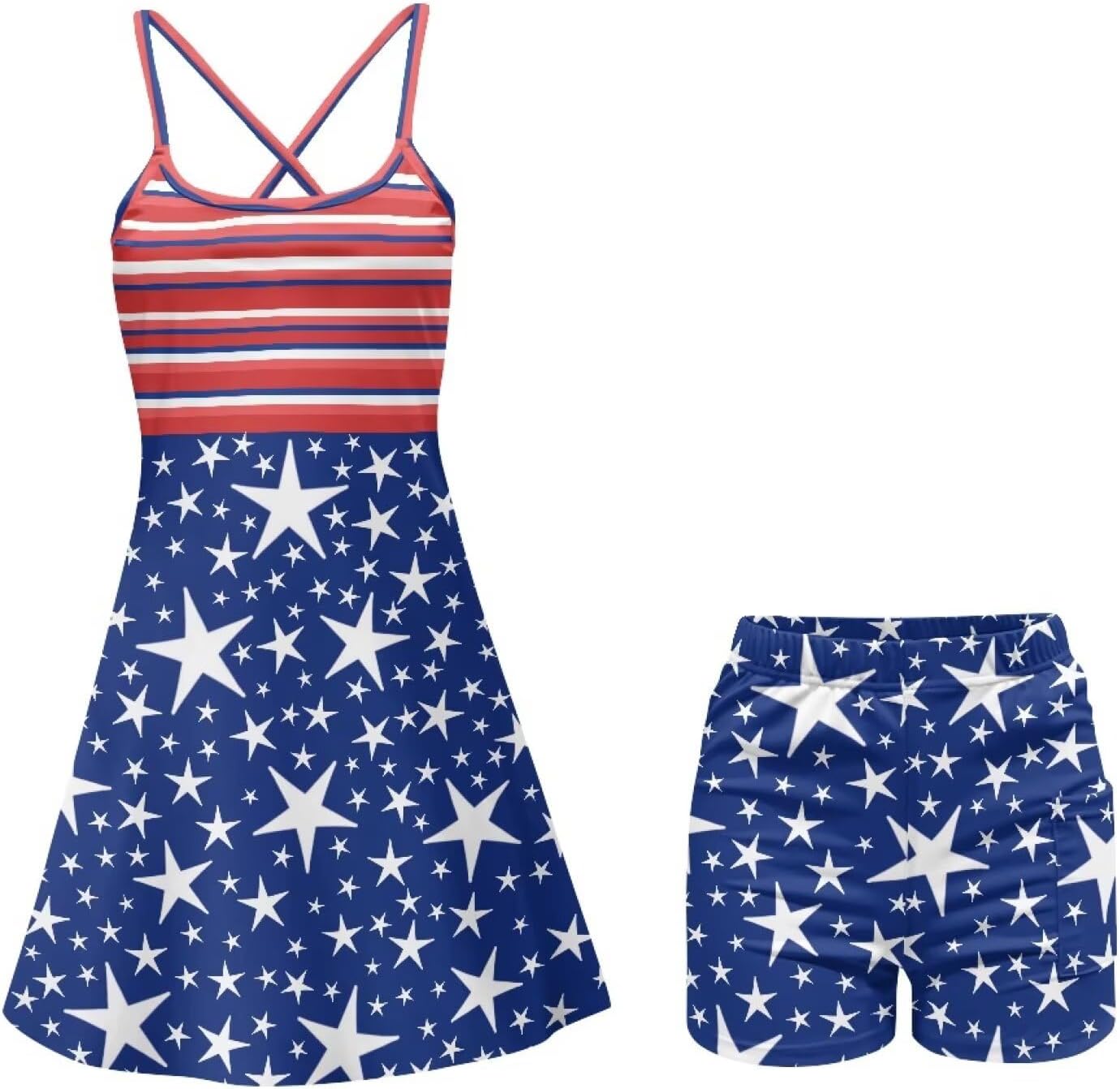 HUGS IDEA Tennis Athletic Dress with Shorts Lightweight Womens Golf Outfits 2 Piece Set