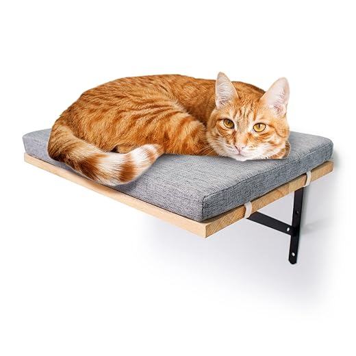Cat Wall Shelves with Sponge Cushion Floating Wall Shelf Wall Mounted Cat Perch Cat Soft Bed Wall Lounger Iron Frame Solid Wood Pet Kitten Furniture for Sleeping Playing Lounging