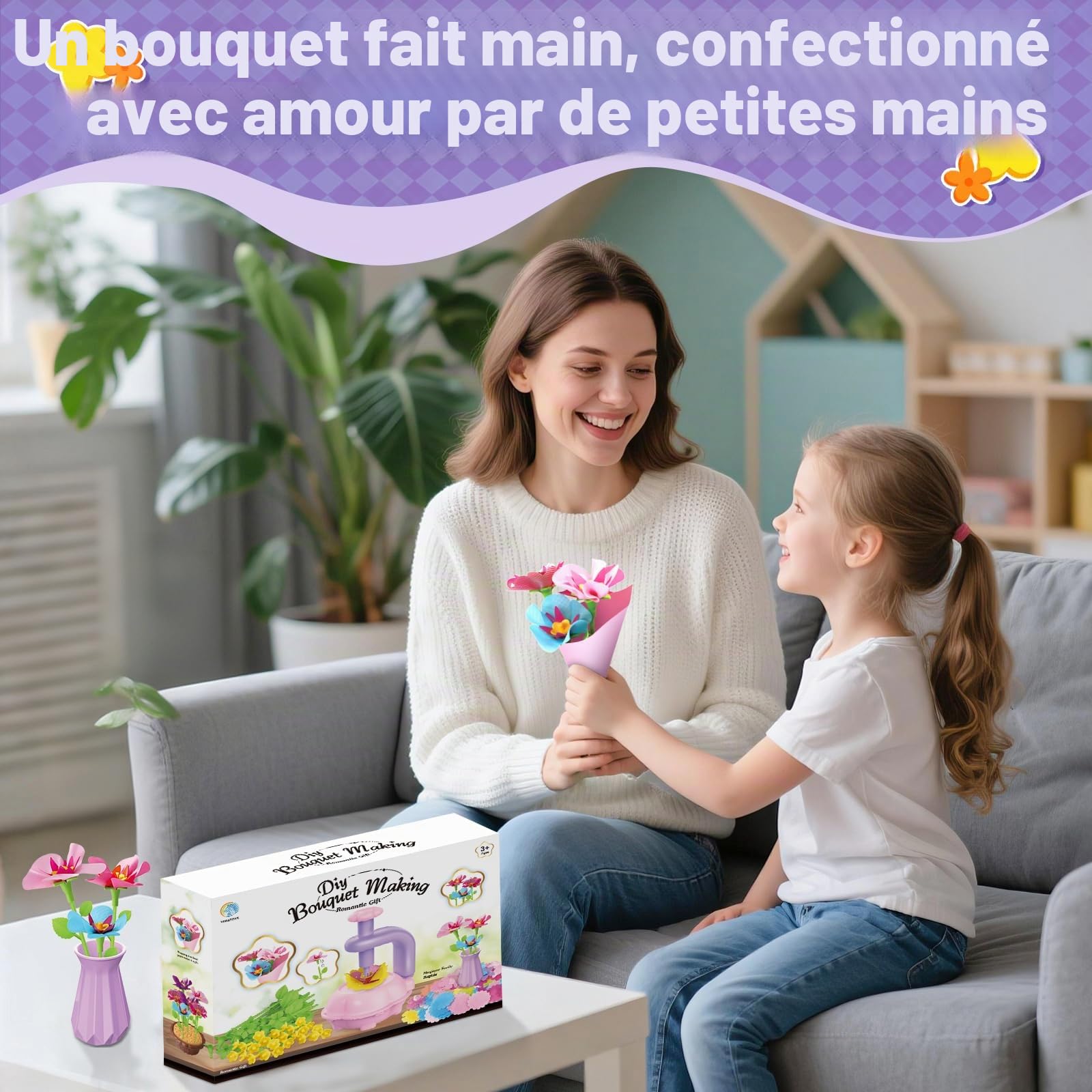 Kssvzz Activité Manuelle Fille, Jouet Enfant 4-10 Ans, Création Bouquet de Fleurs avec Machine à Fleurs, DIY Cadeau Bricolage 3 Ans+