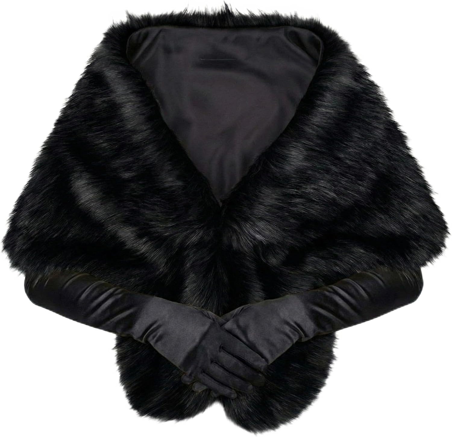 Zhanmai 2 Pcs Winter Long Shawl Cloak Stretchy Glove Opera Bridal Dance Gloves for Women Dress Party Coat