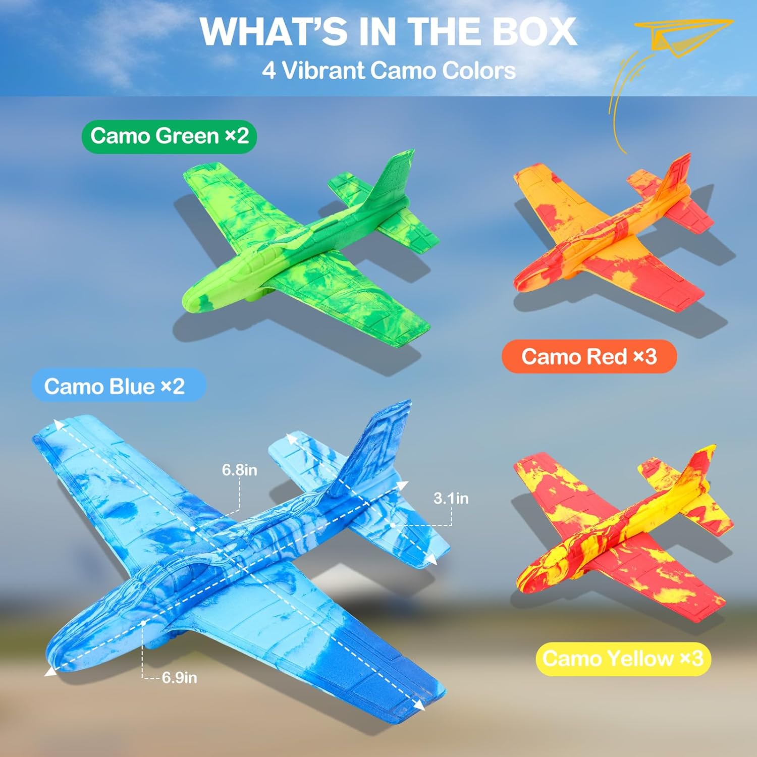 10 Pack Airplane Toys, Throwing Foam Planes for Kids Foam Airplanes Gliders Birthday Party Favor Gifts Easter Basket Stocking Stuffers for Kids Boys Girls 8 9 10 11 12 Year Old
