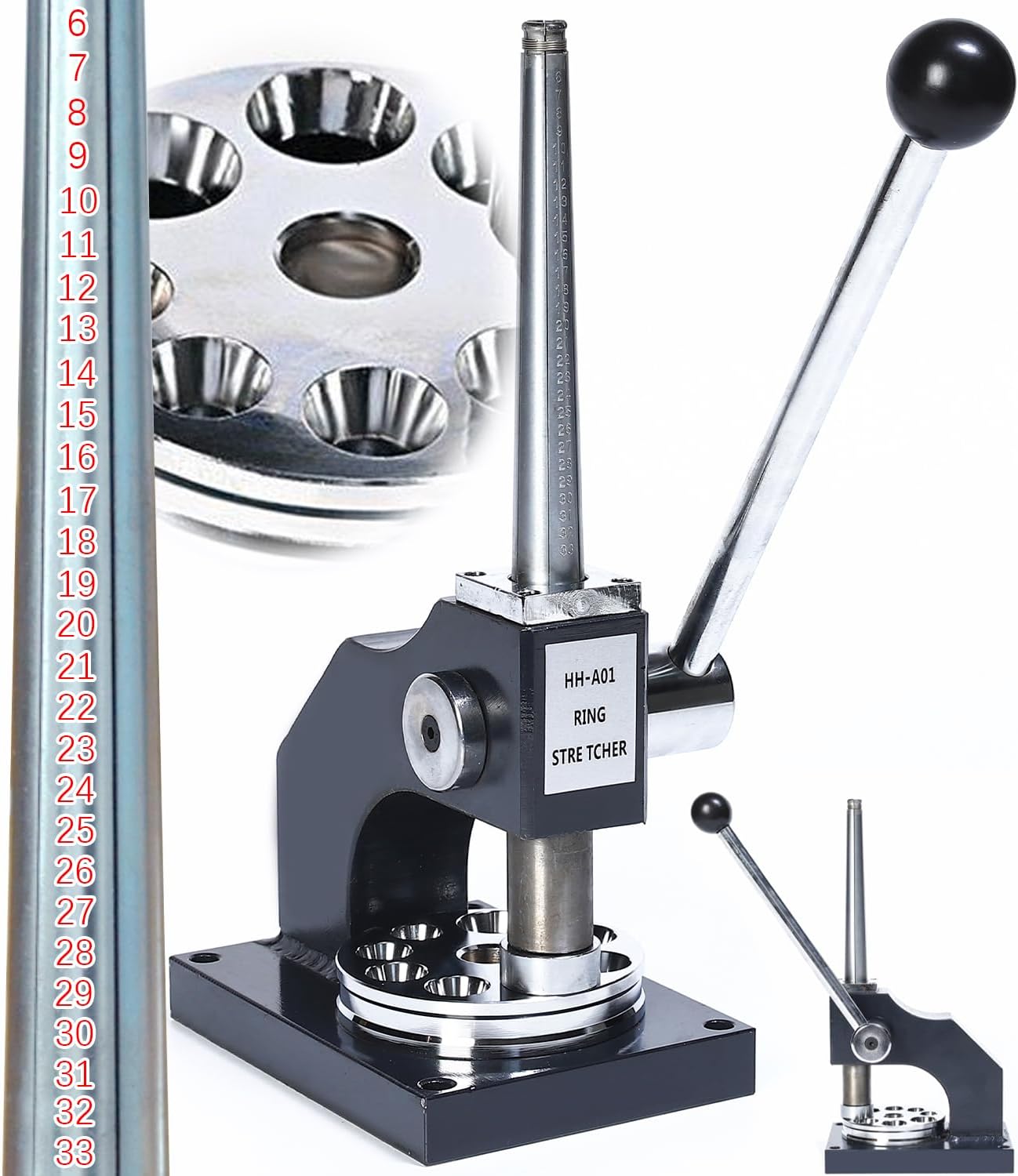 Professional Handmade Ring Expander Standard Size 1-14 (US) - Adjustable Jewelry Ring Sizer Tool for Tight Rings - Ring Stretcher Expander Kit for Resizing - Durable Metal Ring Size Adjuster HH-A01