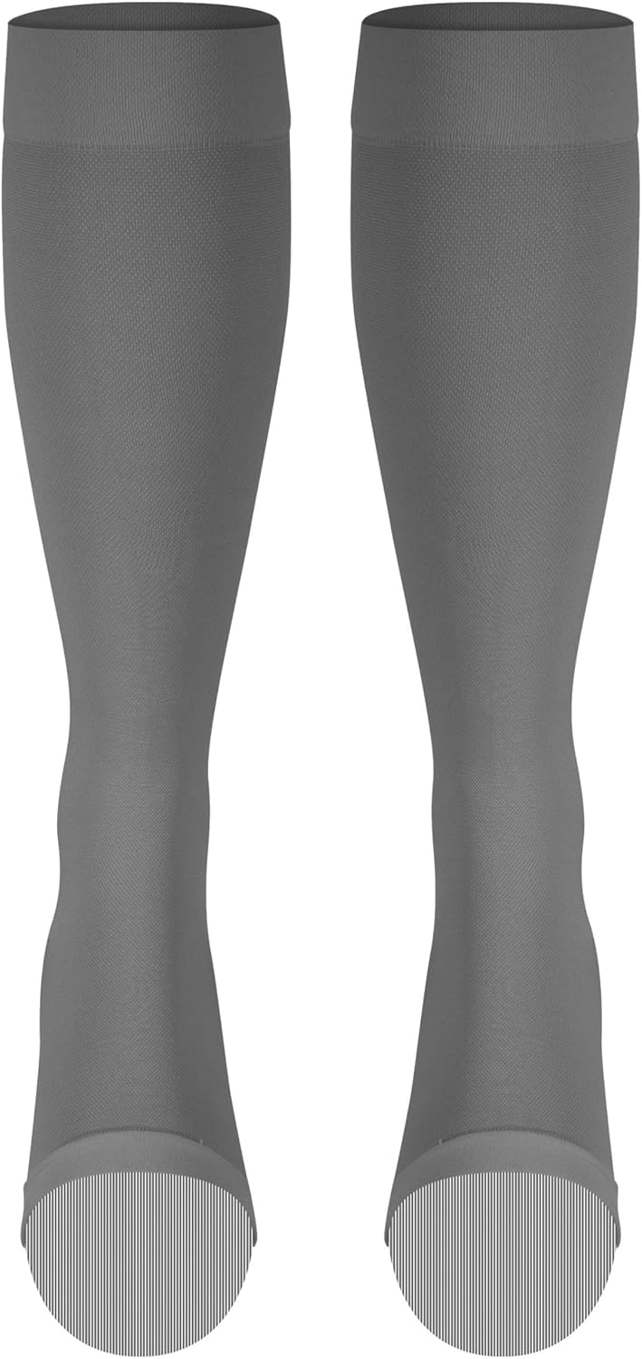 NuVein Medical Compression Stockings, 30-40 mmHg Support, Women & Men Knee Length, Open Toe, White, 2X-Large