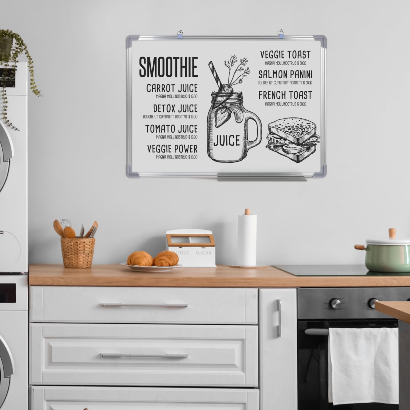 NUOBESTY Tablica Magnetyczna Suchościeralna Duża Tablica Prezentacyjna Biała Do Montażu Na Ścianie W Biurze Ogłoszeń Graffiti 70X50 Cm