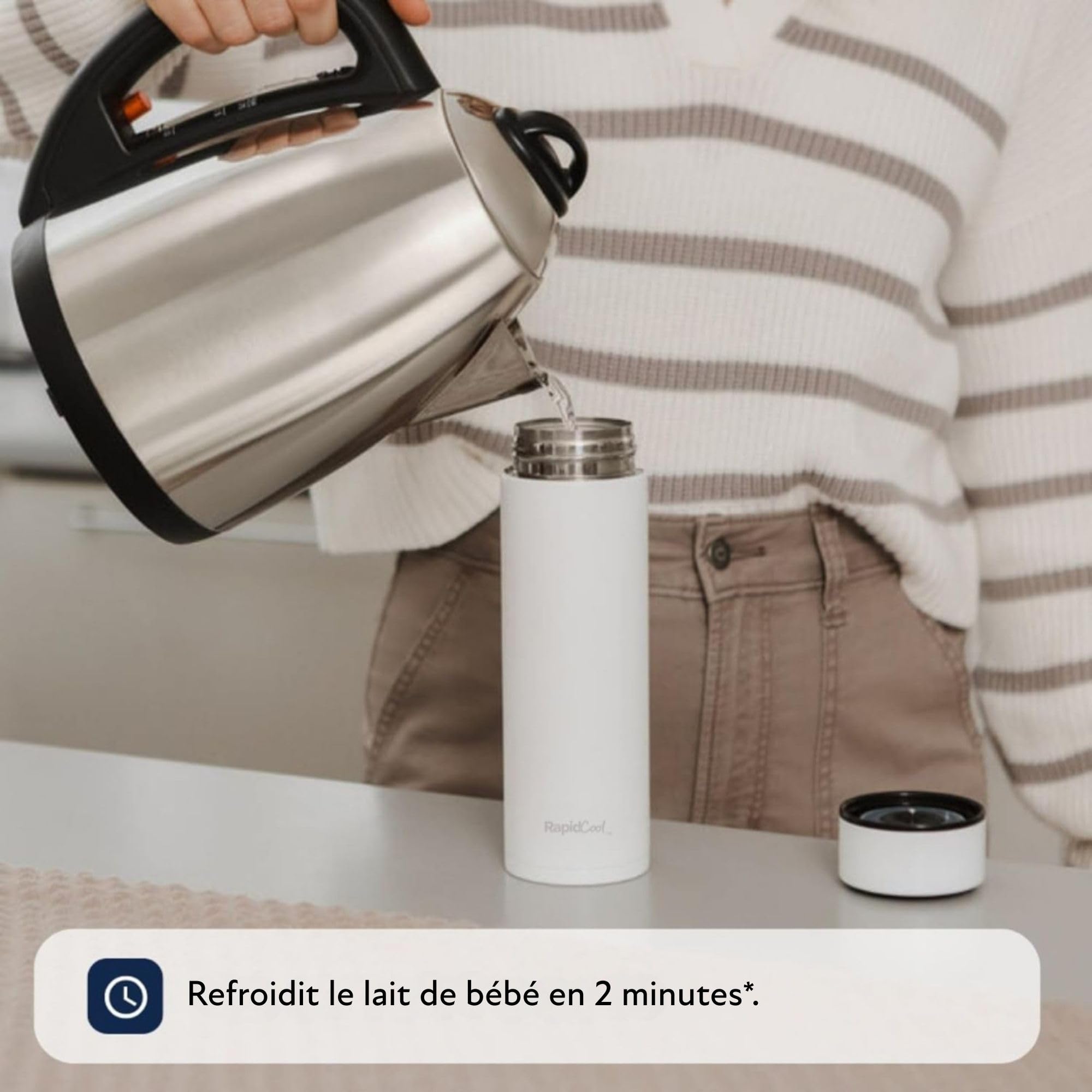 Nuby RapidCool Préparateur de Biberon Portable, Température Idéale, Blanc | Prépare un biberon en 2 minutes, avec couvercle digital et utilisation facile, idéal en déplacement & pour les repas de nuit