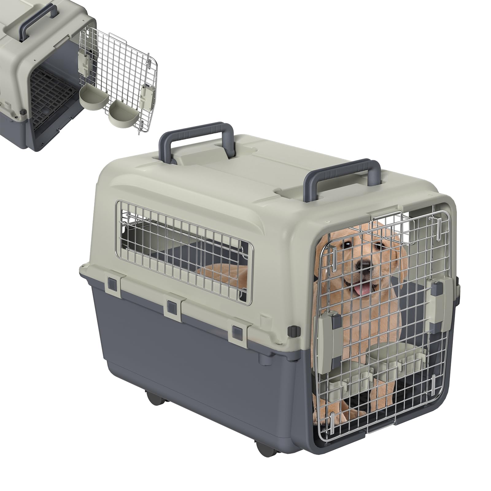 Trasportino per cani e gatti, 67 x 51 x 58,5 cm, con chiusura di sicurezza e ruote, trasportino per auto, aereo e viaggio, fino a 12,5 kg