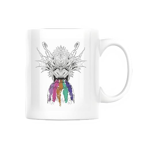Dragon Roaring Rainbow Gift for Fantasy Fans with Rainbow Dripping From Its Mouth 11oz 15oz White Coffee Mug