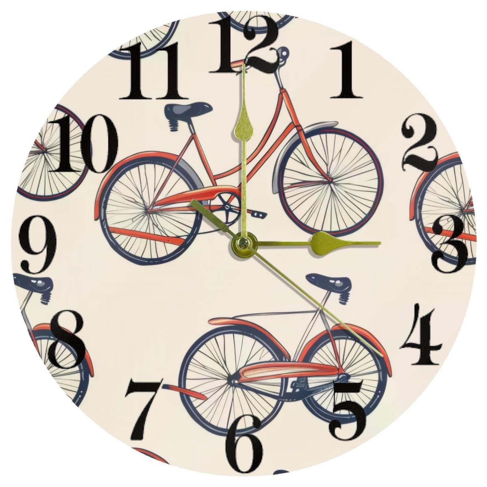 Horloge murale vélo ronde et silencieuse à quartz pour la cuisine et la maison