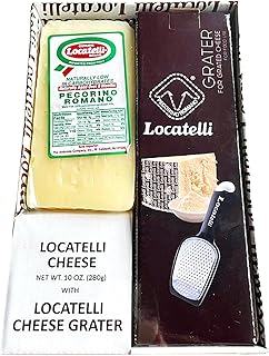 Locatelli Pecorino Romano Gift Set - 7oz Wedge & Hand Cheese Grater, Imported from Italy - 100% Pure Sheep's Milk, Aged 9+ Months - Spicy, Sharp, & Dry Cheese for Perfect Grating - Kitchen Grater