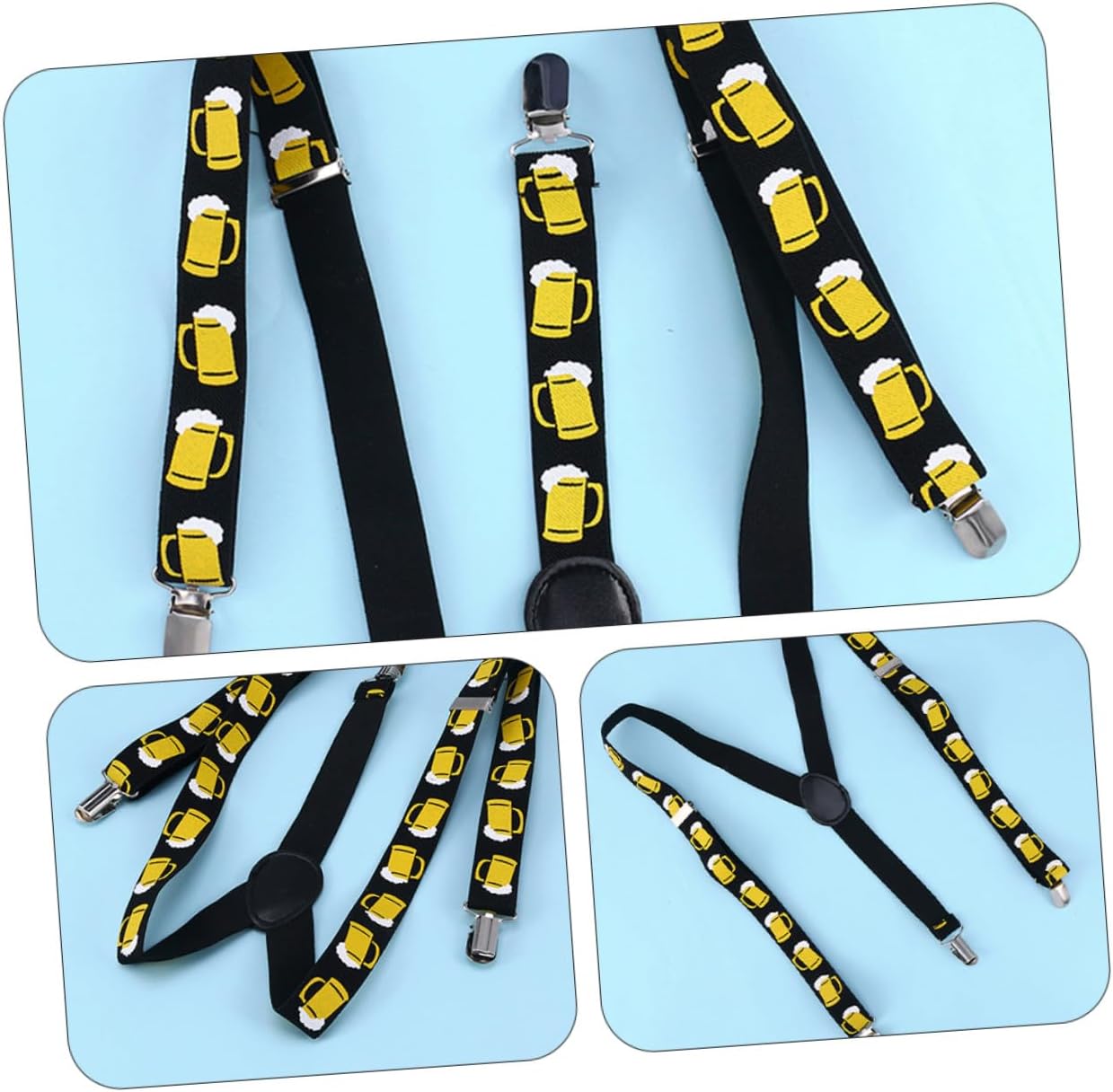 FRCOLOR 2pcs Beer Print Shoulder Tape Suspenders Strap 2.5cm Wide Black Overalls Strap Party Accessory for Men and Women