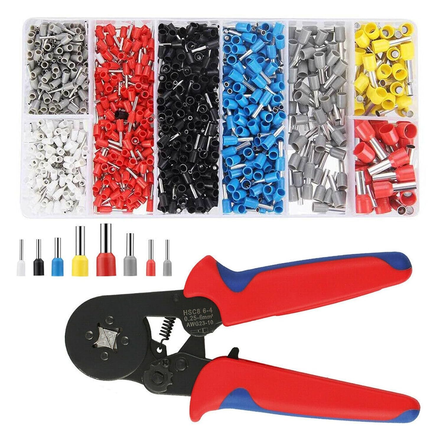 professional ferrule crimping tool kit with ratchet pliers, 28-5 awg hexagonal crimper, 1200 pcs terminal connectors, self-adjusting design, 19.5cm length