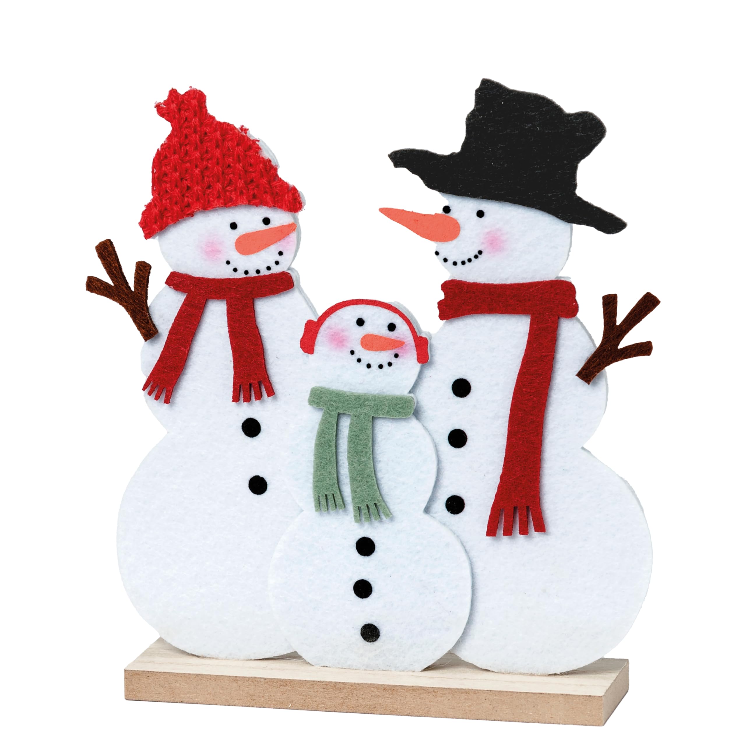 Mopec NA124 Family Snowman Figure with Wooden Base. 14x18x4cm, Multicolor