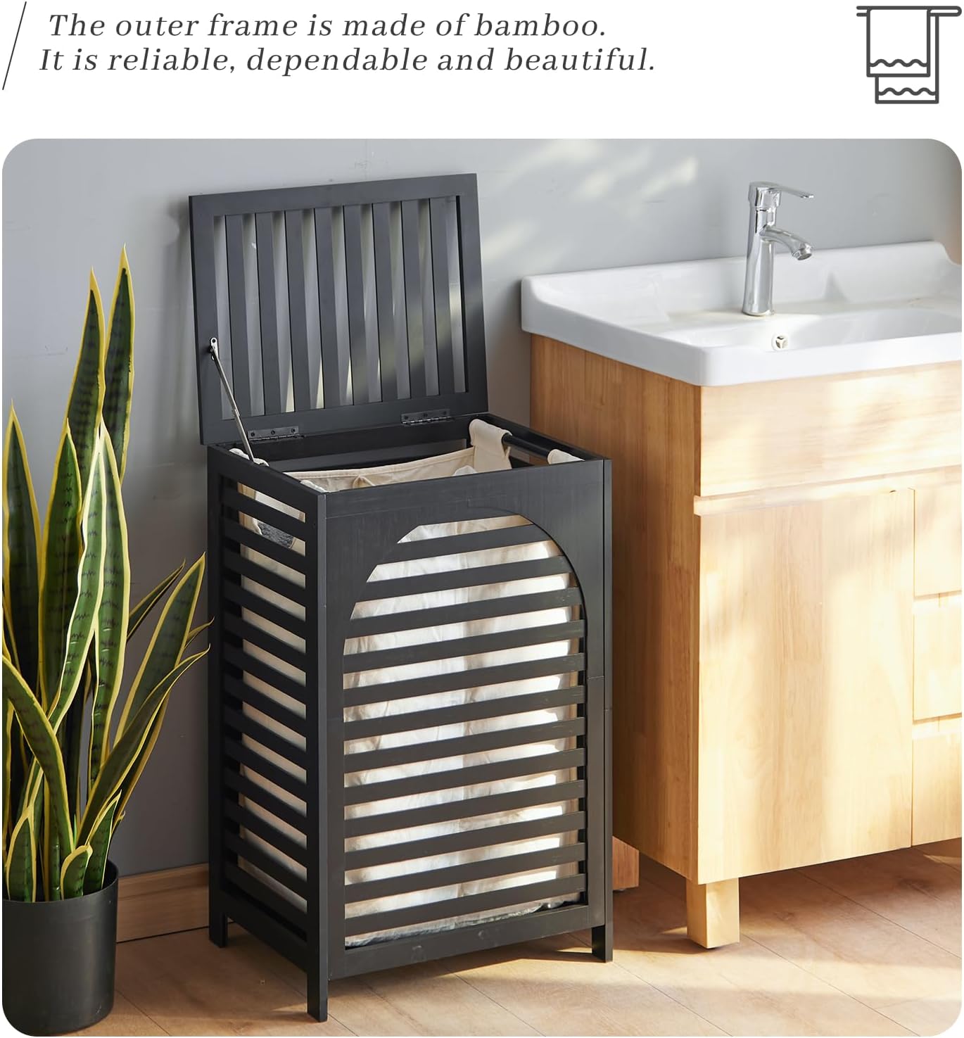 Laundry Hamper with Lid,Bamboo Large Waterproof Clothes Laundry Basket,Removable Washing Bags with Handles,clothes basket (Black)