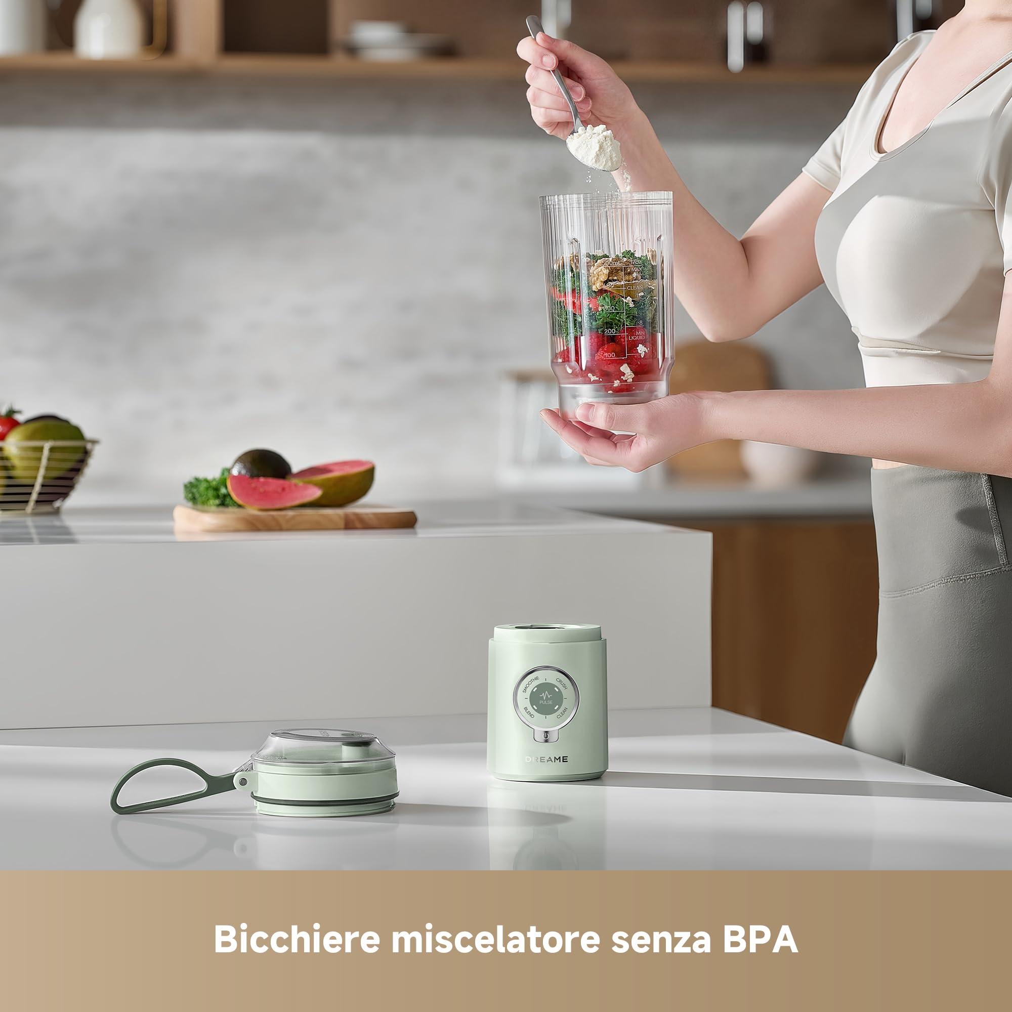 DREAME PortFresh Frullatore Portatile, Base Rimovibile, Ricarica Rapida, Bicchiere 880 ml Senza BPA (Capacità 500 ml), 5 Funzioni Preimpostate, Modalità di Autopulizia, Lavabile in Lavastoviglie,Verde