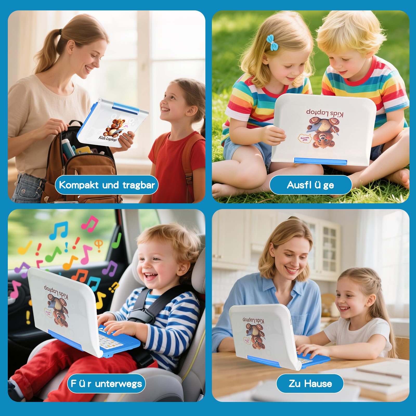 Kinderlaptop Lerncomputer Blau Farbdisplay Maus: Englisch Lernen, 62 Aktivitäten Mathe Spiele, Pädagogisches Geschenk für Mädchen ab 5 Jahre