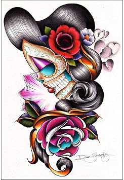 Sad Girl by Dave Sanchez Mexican Sugar Skull Tattoo Wall Art Print for Framing