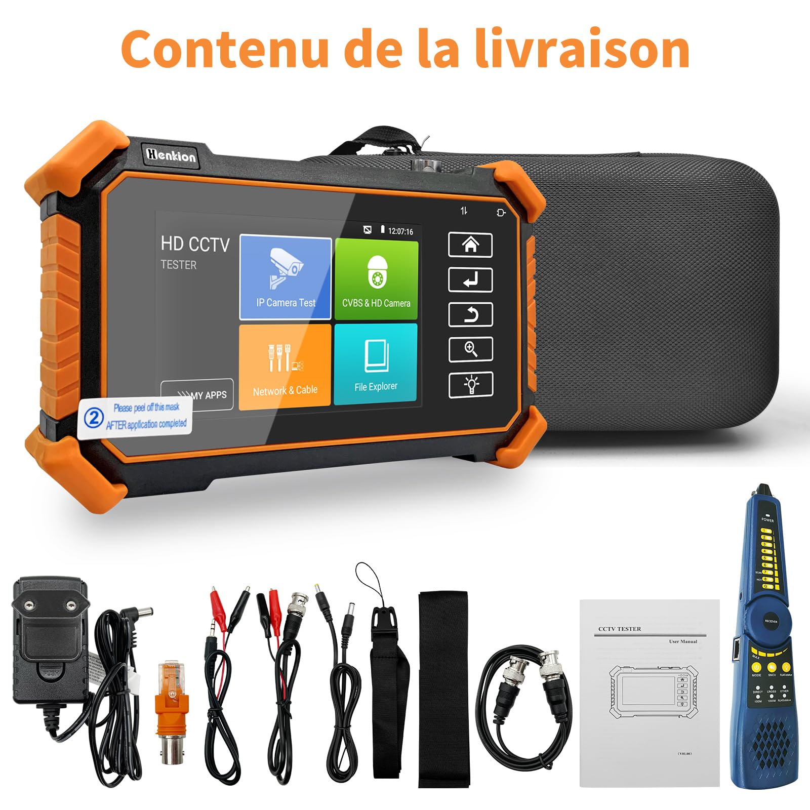 Henkion Testeur de vidéosurveillance IPC-1910C Plus, Moniteur Tactile 4 Pouces, Test Caméras IP 8K 32MP et 4K 8MP TVI CVI AHD CVBS, CCTV Tester Support POE PTZ WiFi RS485 avec Traceur de Câbles