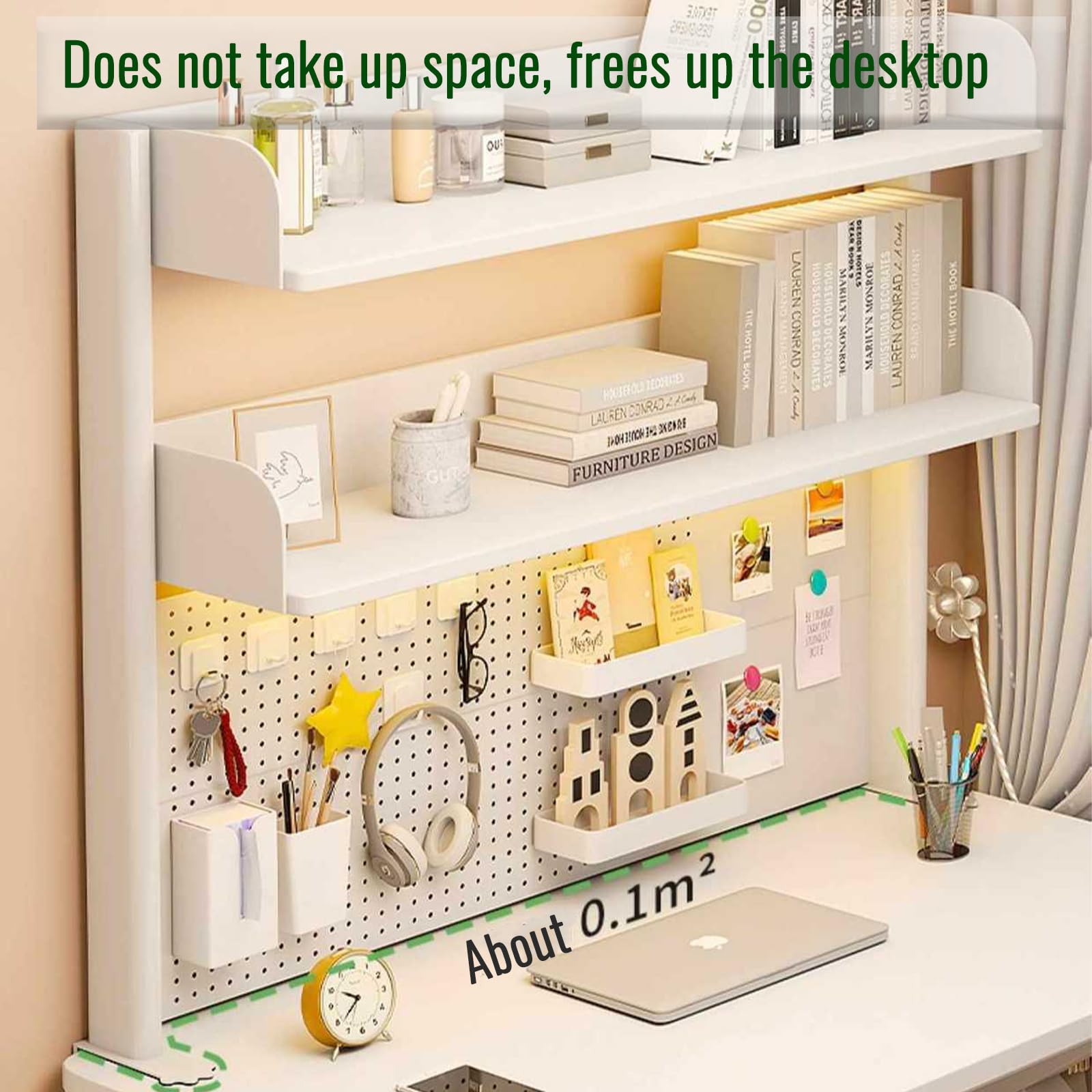 Scaffale organizer da scrivania con morsetto, scaffale da scrivania, regolabile, accessori da scrivania con display a pannello forato, mensola salvaspazio per casa e ufficio