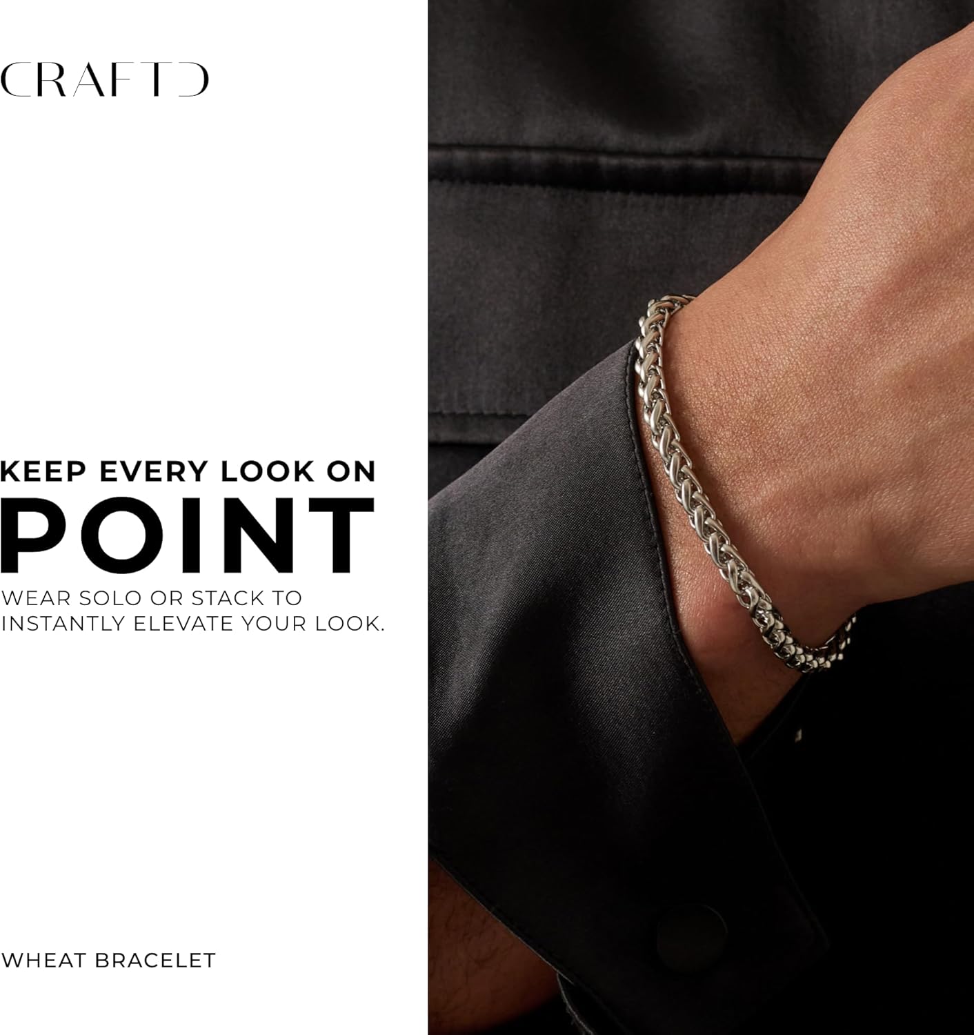 CRAFTD - Wheat Link Bracelet - Waterproof, Heat & Sweat Resistant - Gifts for Men - Men's Jewelry - Size 5MM - Image 2