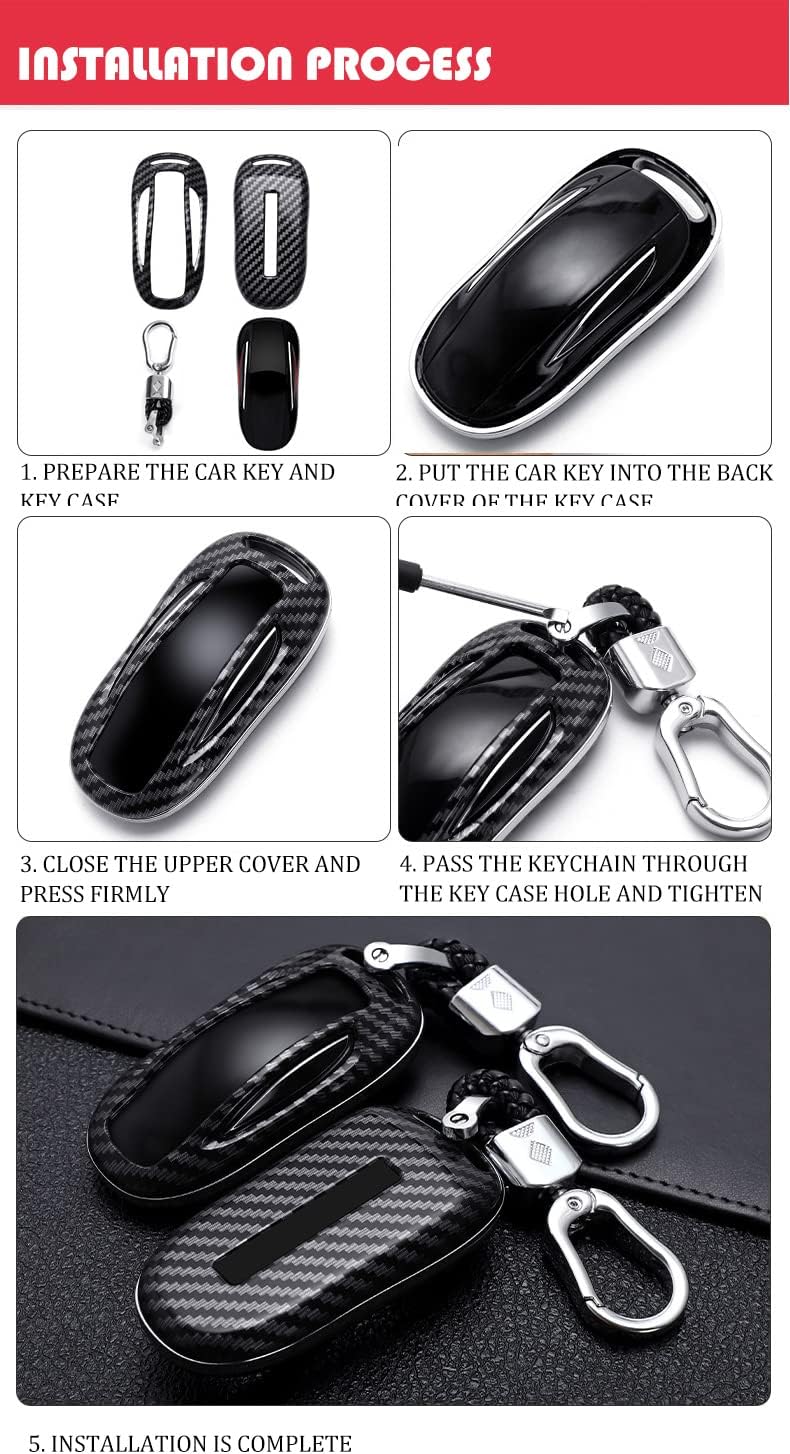 SANRILY Fit for Tesla Model X Smart Key Cover ABS Plastic Key Protector Shell with Carbon Fiber Texture